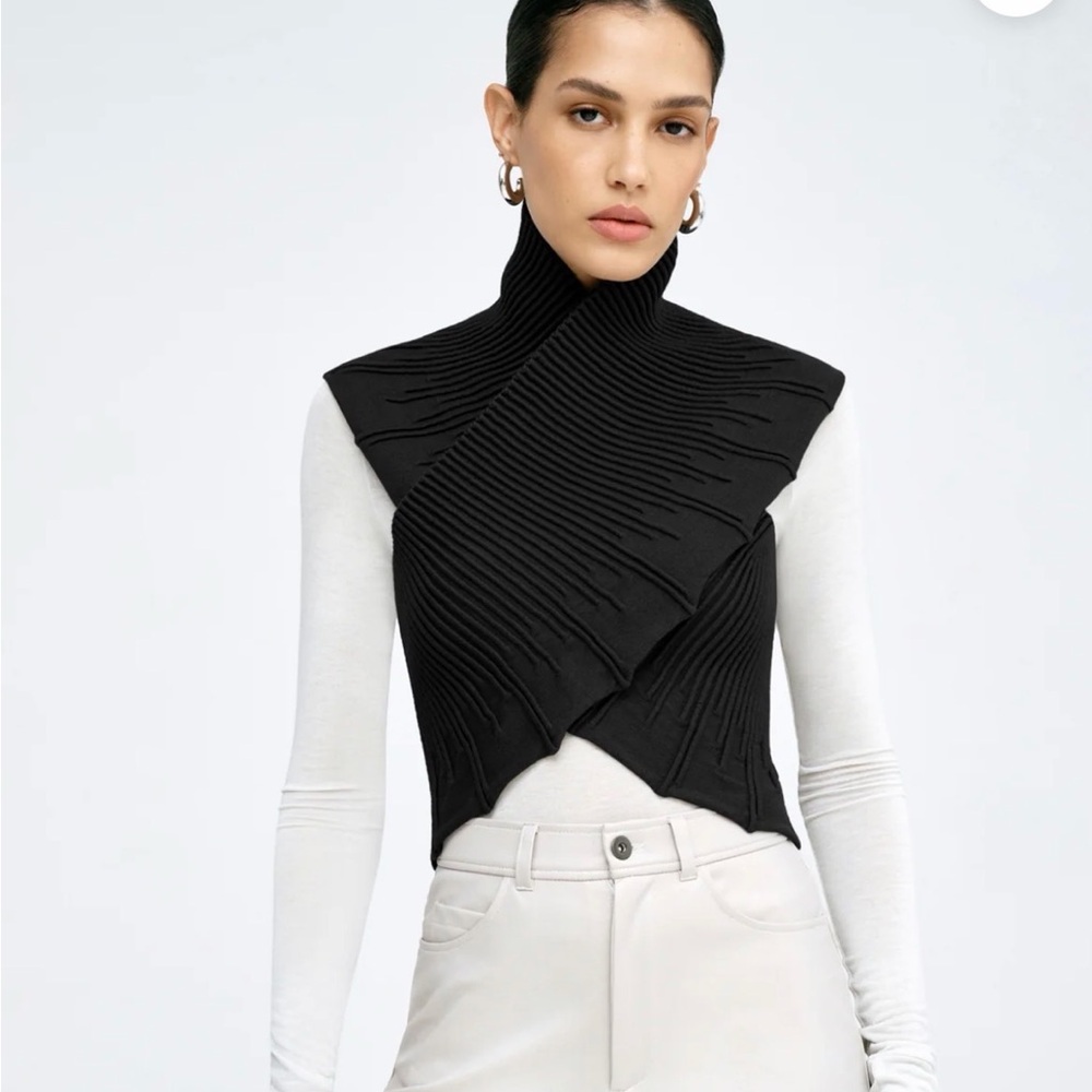 Black Pleated Mock-Neck Layered Top